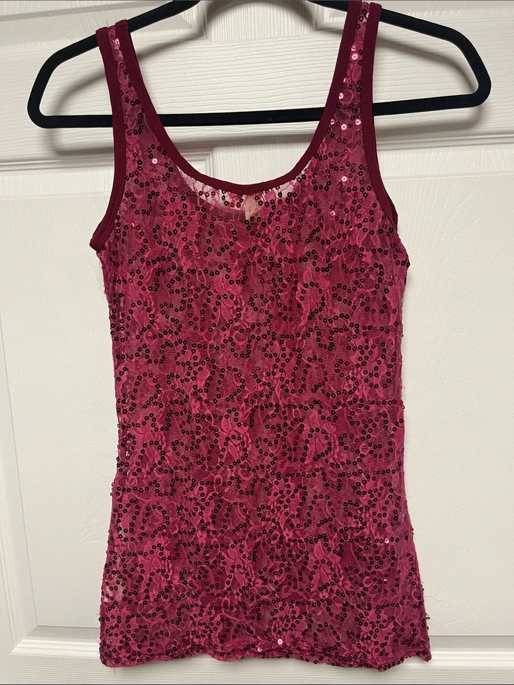 BKE Magenta Sequin Scoop Neck Tank
